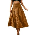 thumbnail image 6 of Ohufall Flowy Boho Maxi Skirt for Women Summer Solid Casual A-Line Ruffle Swing Beach Long Skirt Fashion Pleated Elastic High Waist Tiered Ankle-Length Skirt with Pockets, 6 of 9