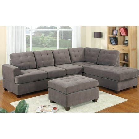 2 Piece Modern Reversible Grey Tufted Microfiber Sectional Sofa with (Best Price Sectional Sofas)