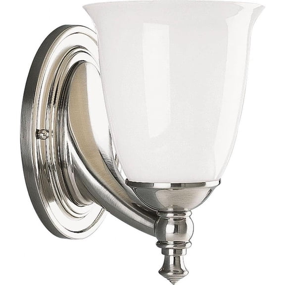 Open Box Progress Lighting, Victorian Collection, 1-Light Bath Fixture, Brushed Nickel, Triplex Opal Glass Shade