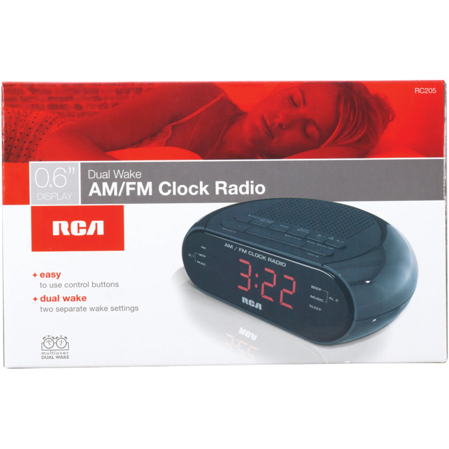 RCA Clock Radio RC-142C Dual Alarm Wake USB Charging Aux In Black Case Tested* 