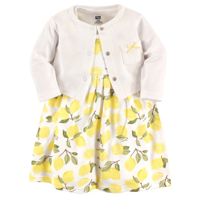 Hudson Baby - Conjunto De Cárdigan Y Algodón Para Niñas, Vestido Informal, Color Limón 4T Us