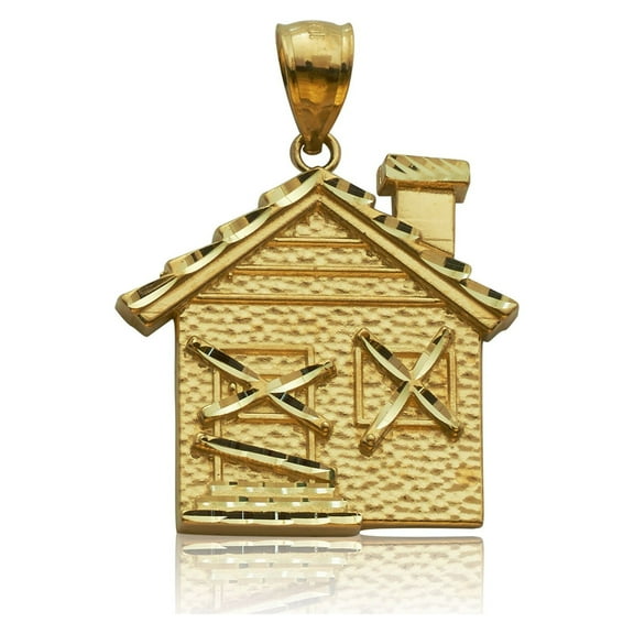 LoveBling 10k Yellow Gold Small Trap House Pendant (1.28" x 0.96")