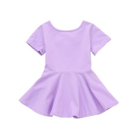 

4 Colorsly Fashion 1-4T Summer Baby Girls Casual Cute Short Sleeve Dress Girls Solid Color Dresses