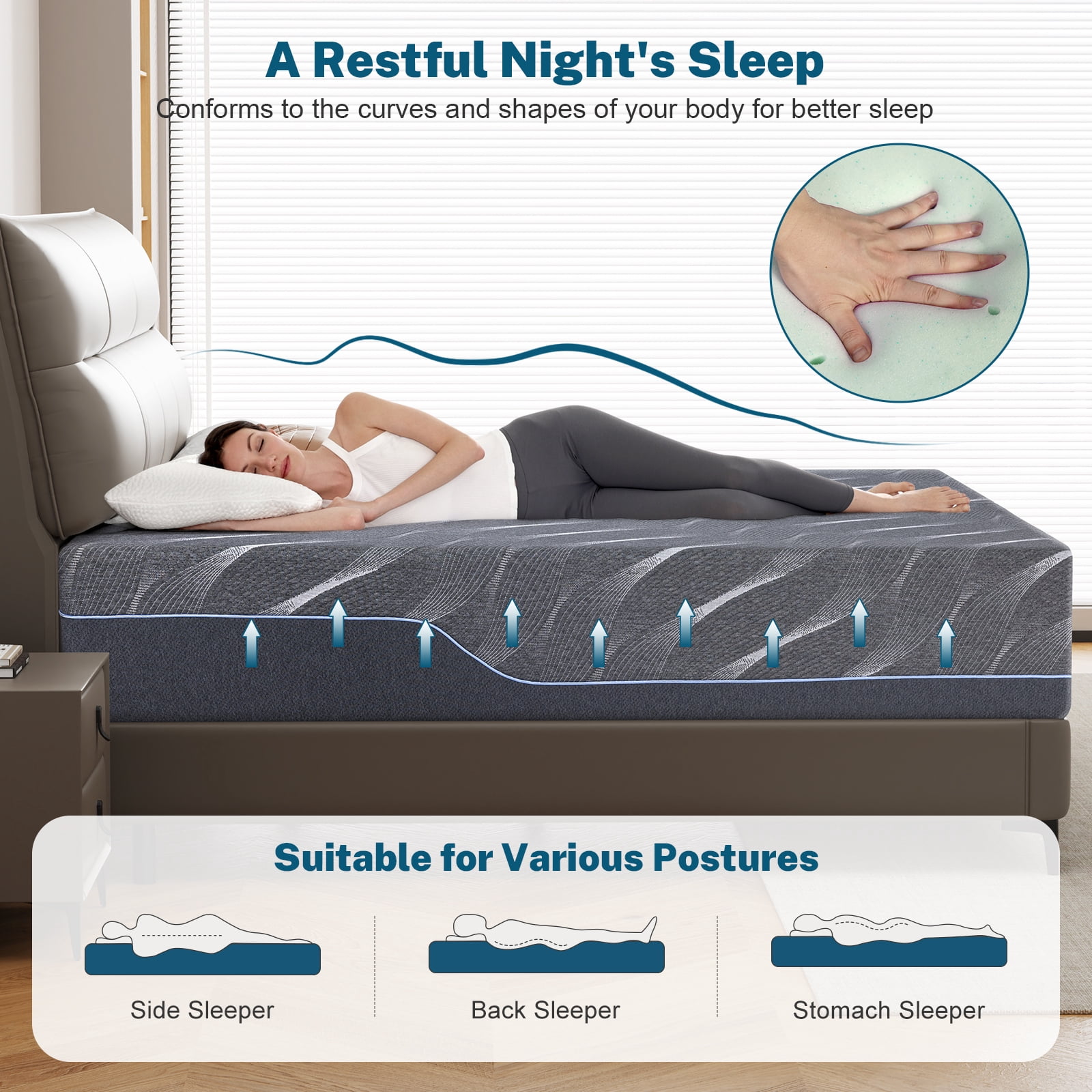 14 Inch Gel Memory Foam Mattress, Full Size, Medium Firm Comfort, Fits Adjustable Beds