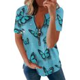 thumbnail image 1 of Gibobby Playera De Algodón Mujeres Fashion Top camisa Tunic V cuello Zipper Loose Tops manga corta elegante camisa Casual Blouse（Aqua， L), 1 of 5
