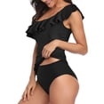 thumbnail image 4 of WEAIXIMIUNG Woman Swimsuit 2 Piece Sexy 2023 Women's Split Swimsuit Ruffle One Shoulder Solid Tankini Two Piece Set M, 4 of 7