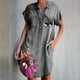 thumbnail image 2 of Vestido de camisa de bolsillo de un solo pecho de manga corta con estampado de solapa informal de moda para mujer Pompotops  ghjkhdj16085, 2 of 8
