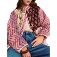 thumbnail image 3 of Women'S Cropped Quilted Jacket Cardigan Floral Printed Long Sleeve Open Front Short Coats Pink S, 3 of 9