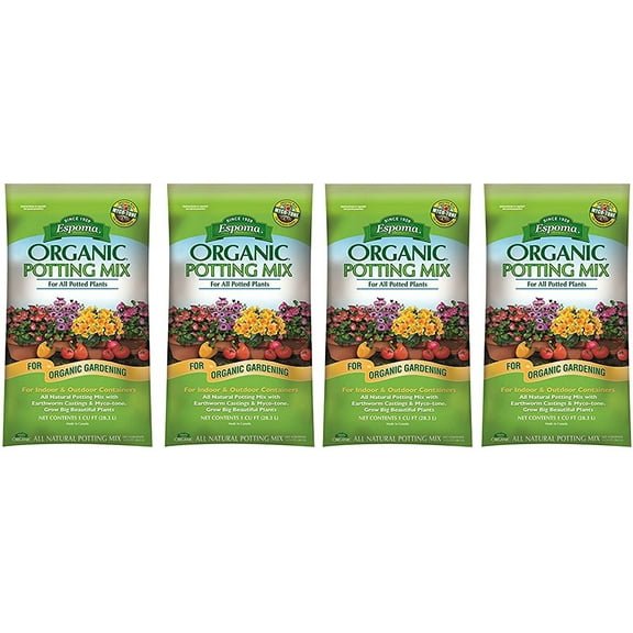 Espoma Organic Potting Soil Mix - All Natural Potting Mix For Indoor & Outdoor Containers For Organic Gardening, 16qt, Pack of 4