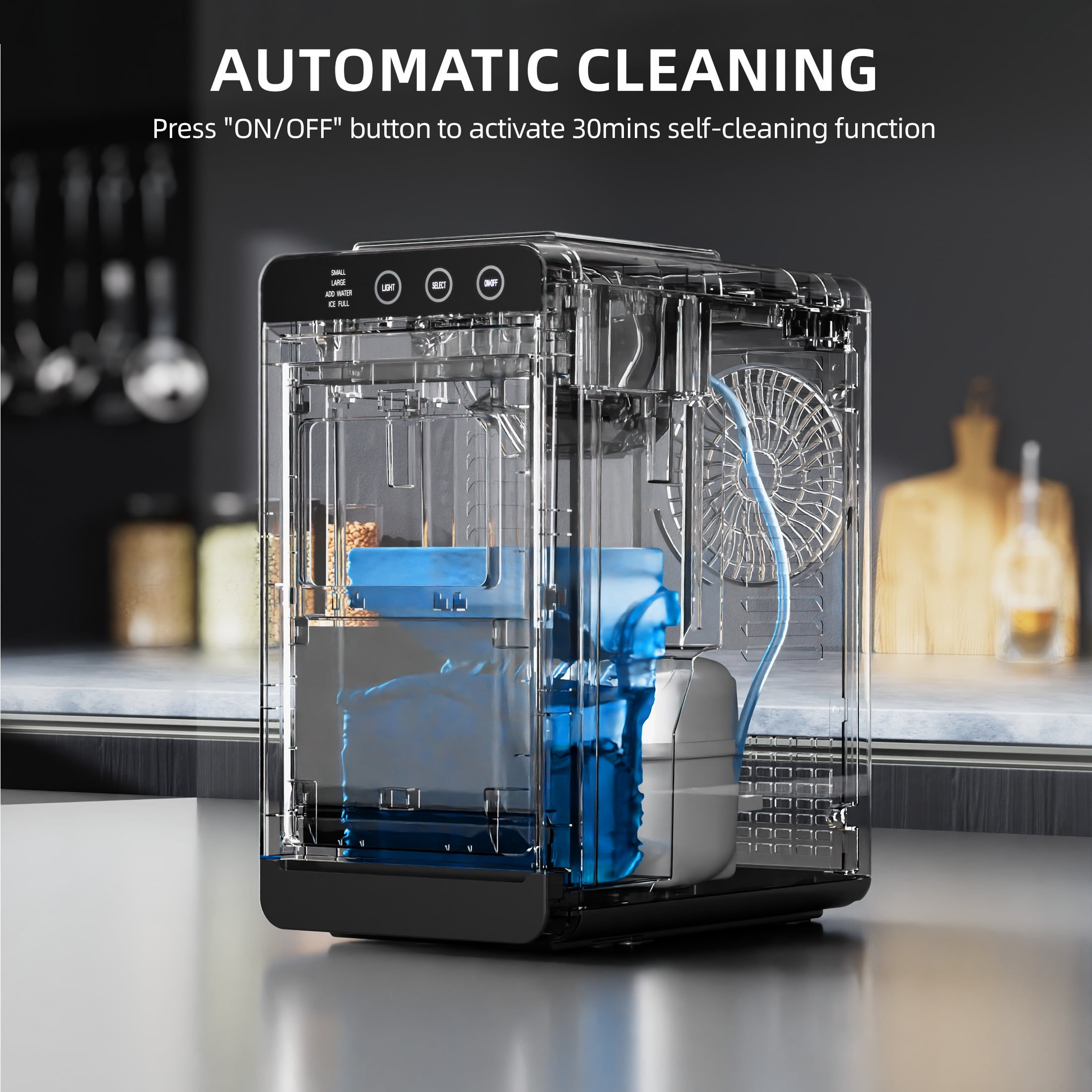 Auseo Countertop Ice Maker Portable, 26 lbs/Day, 8Pcs in 6Mins, Auto-Cleaning, Ice Machine with Ice Scoop, for Home/Office/Party