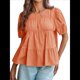 thumbnail image 3 of Camisetas Babydoll Peplum con Mangas Abullonadas para Mujer, de Algodón Ahumado Plisado, Holgadas e Informales, de Verano. Color Naranja L, 3 of 10