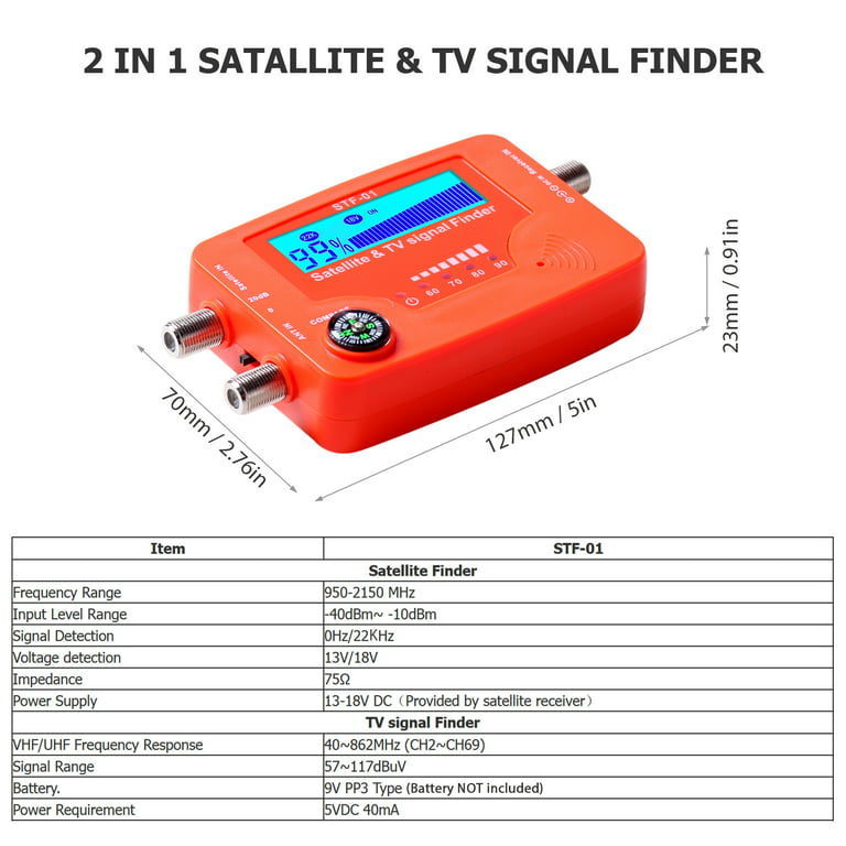 2 in 1 Satellite and TV Signal Finder LCD Digital Satellite Finder Portable  TV Antenna Signal Strength Meter Signal Finding Meter with Compass Alarm