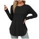thumbnail image 1 of Túnica de manga larga con cuello redondo y abertura lateral para mujer - Camisa básica informal de corte holgado, 1 of 8