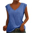 thumbnail image 2 of Femmes Tops Mode Femmes Solide Couleur Cap Manches V Cou Décontracté en Vrac Manches Courtes T-Shirt Top Armée Vert L, 2 of 5