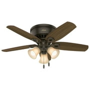 Hunter 42 inch Indoor Ceiling Fan with LED Lights - Bronze Ceiling Fan with Pull Chain, For Bedroom, Living Room, or Kitchen, Low Profile Mount, No Remote, 5 Blades - Builder 51091, New Bronze