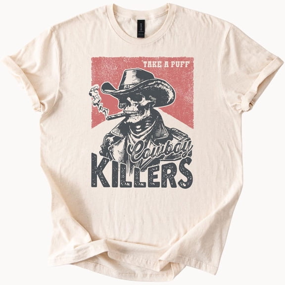 Kiraa Tee with Cowboy Killers Take A Puff T Shirt Skull Western Graphic Tee Birthday Gifts; For Men & Women
