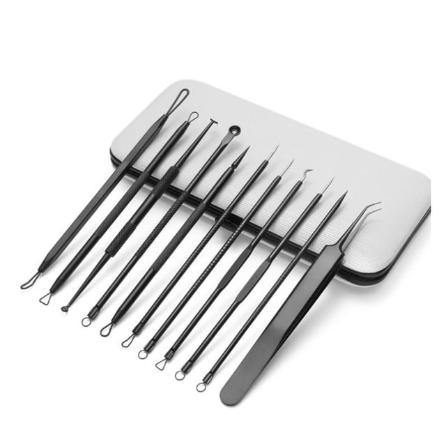 Kit de herramientas para quitar espinillas, 10 unidades de removedor profesional de espinillas para una fácil eliminación de espinillas, puntos negros, cara y nariz, (negro)