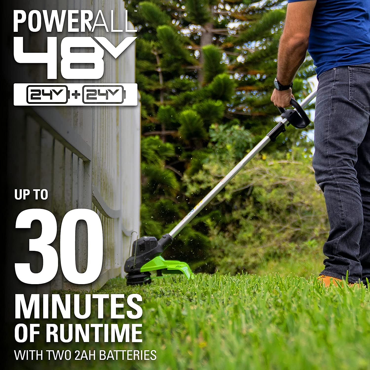 Greenworks 48V (24V x 2) 15" Cordless String Trimmer + (2) 2Ah USB Batteries & Dual Port Rapid Charger
