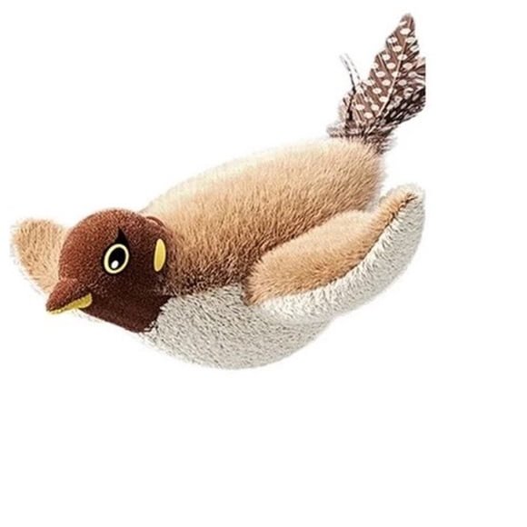 Pájaro de peluche interactivo recargable por USB Crrynuo - Apariencia simulada - Divertido juguete para gatos - Sonidos de pájaro realistas - Entretenimiento adorable para gatos - Gorrión marrón