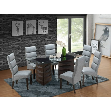 Wood Furniture Designs Sala Set Olivia 7-Piece Dining Set, Cappuccino Wood & Gray Faux Leather, Transitional, 71