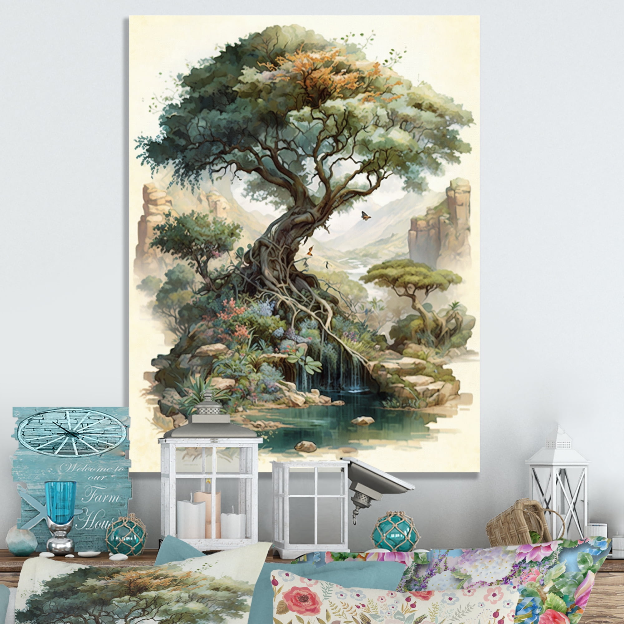 Designart Tree At The Center Of Jungle Paradise III Canvas Wall Art
