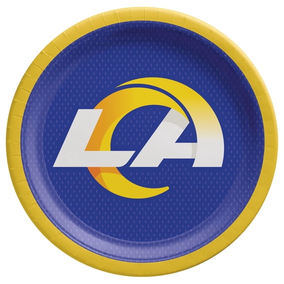 Amscan Los Angeles Rams 7 Inch Round Paper Plates 8 Ct Disposable Plates for NFL Game Day or Birthday Party