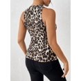 thumbnail image 2 of Multicolor Womens Ribbed Knit Leopard Print Crop Tank Top, Tight Fitted Racerback Casual Activewear, 2 of 6