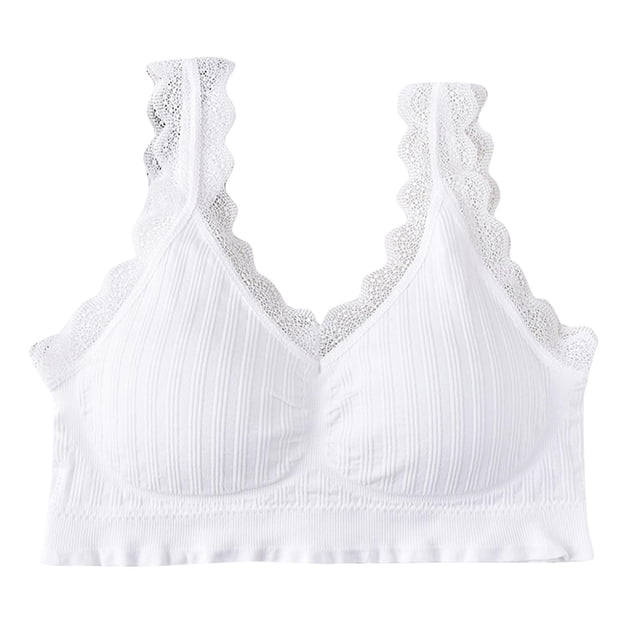 Xfvqtps Wireless Bras for Women No Underwire Rib Lace Removable Padded Bras for Everyday White