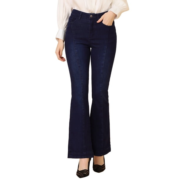 Pantalones Vaqueros De Mezclilla Vintage Acampanados Para Mujer Pantalones Largos Elásticos De Cintura Alta Pantalones Vaqueros Con Botones De Campana Azul negro XL