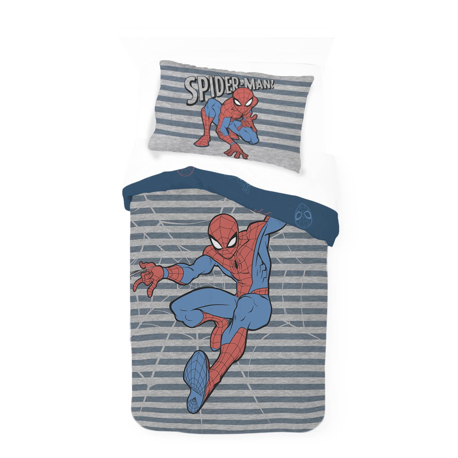 Marvel Spider-Man Striped 2-Piece Reversible Comforter and Pillowcase Set, Twin/Full