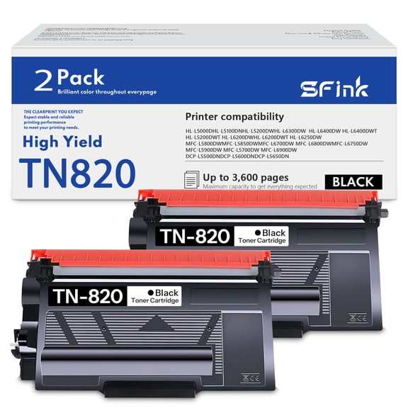TN820 TN-820 Toner Cartridge 2-Pack Black Compatible for Brother TN 820 TN850 for MFC-L5850DW DCP-L5600DN HL-L5200DW DCP-L5500DN MFC-L5700DW MFC-L5900DW Printer Ink