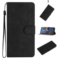 Feishell Case for Samsung Galaxy A23 5G Wallet Case, Butterflies Pattern PU Leather Strap Flip Protective Phone Cover with Card Slots Holder Kickstand Magnetic Clasp, Black
