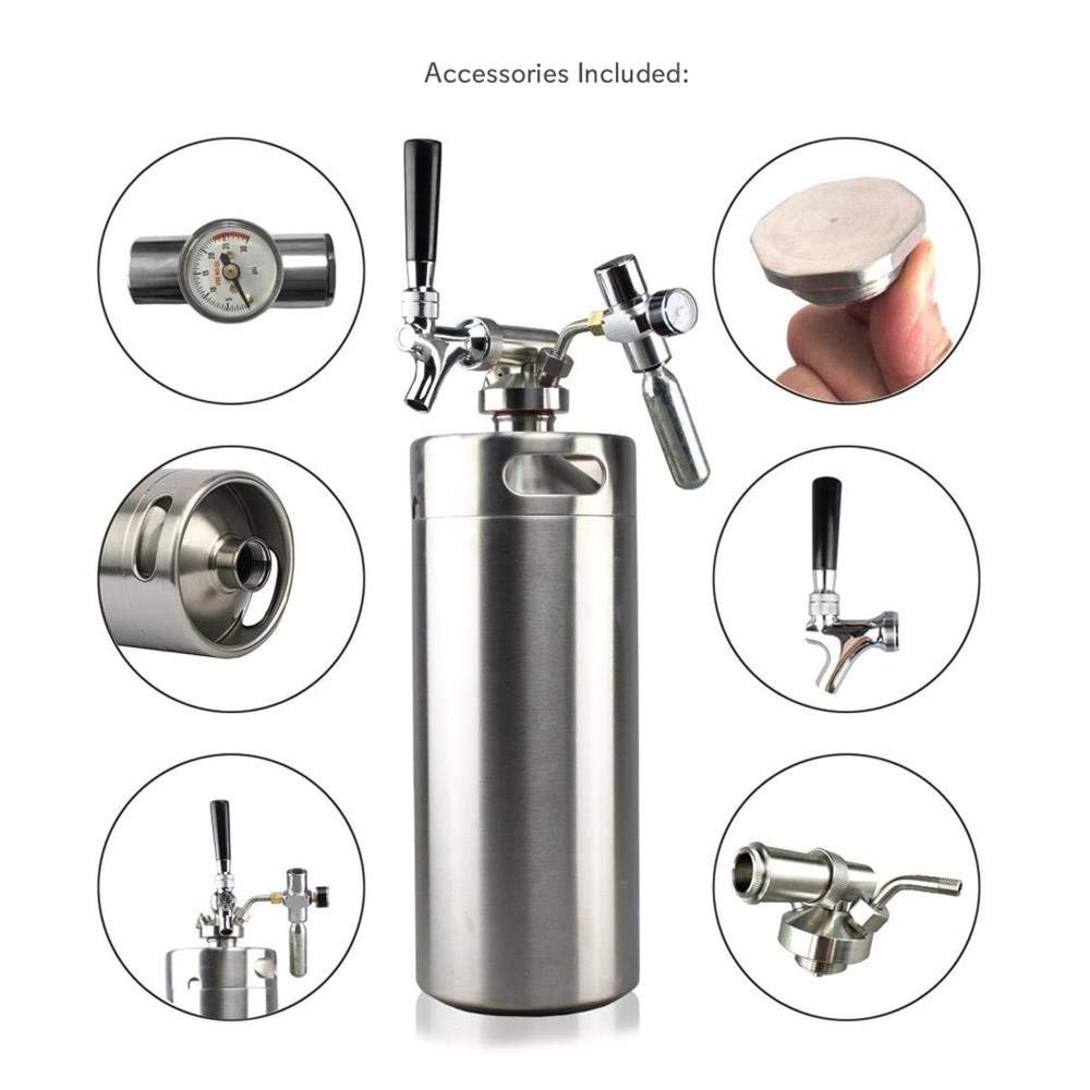 NutriChef Pressurized Growler Tap System - Stainless Steel Mini Keg Dispenser Portable Kegerator Kit - Co2 Pressure Regulator Keeps Carbonation for Craft Beer, Draft and Homebrew - PKBRTP100 128oz