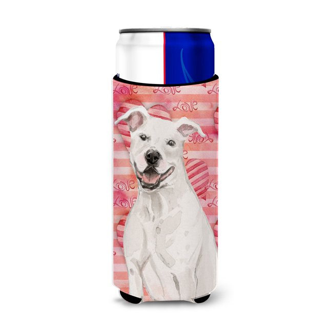 ""Caroline'S Treasures White Staffie Bull Terrier Love - Abrazadera Decorativa Para Latas, Delgada, Multicolor""