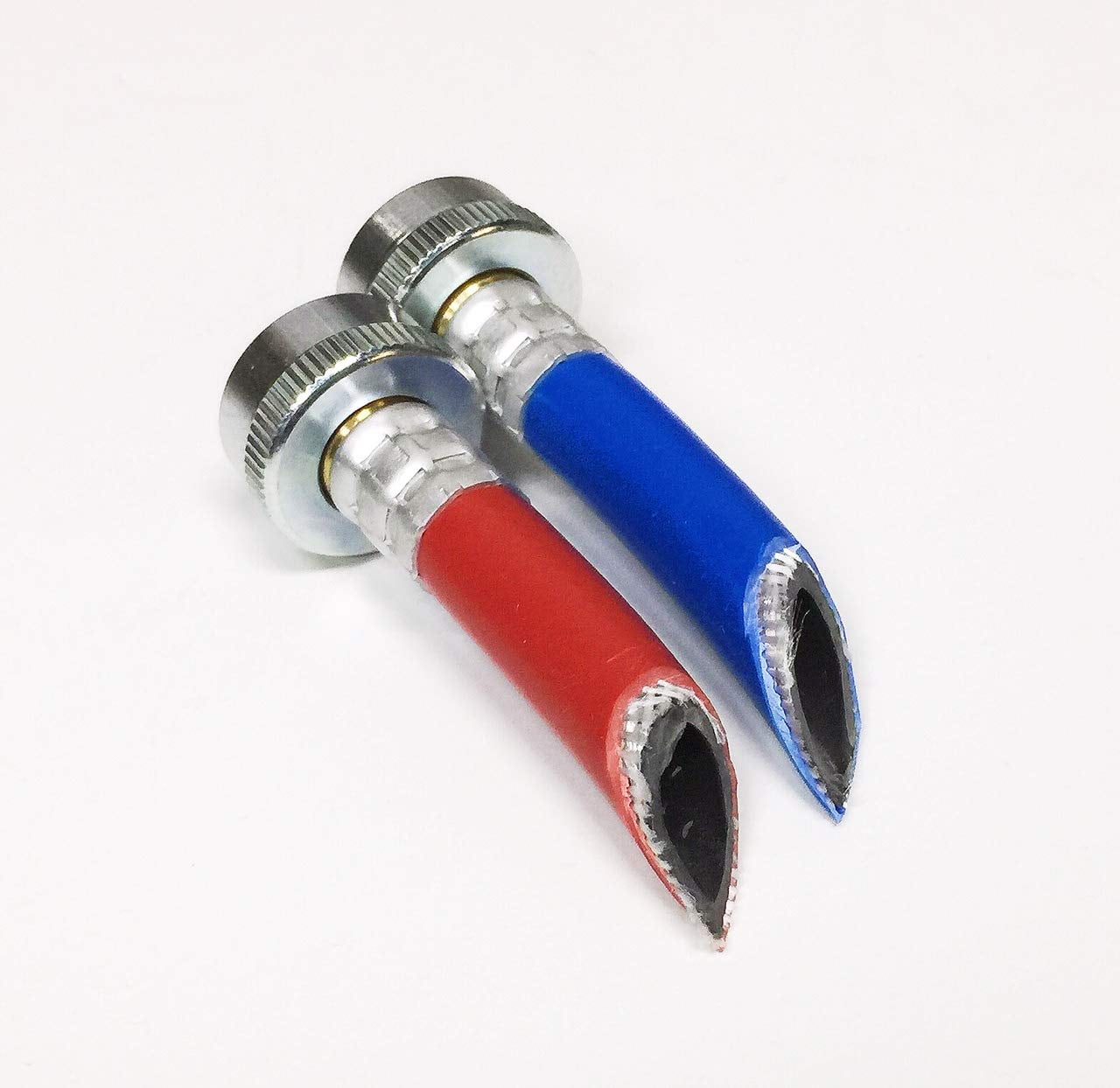 2-Pack PVC and Inside Nylon Braided Premium Washing Machine Hoses - 6 FT No-Lead Burst Proof Red and Blue Colored Water Inlet Supply Lines - Universal 90 Degree Elbow Connection