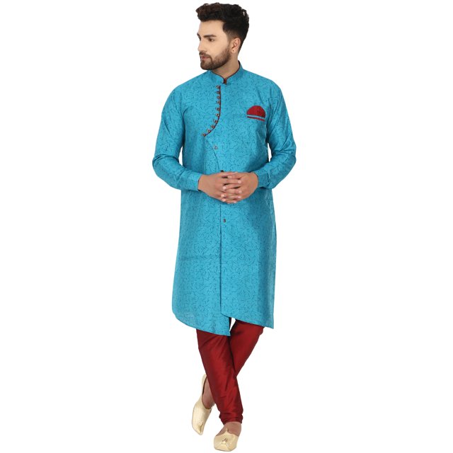 SKAVIJ Kurta Pajama Set for Men Traditional Wedding Party Dress Turquoise S
