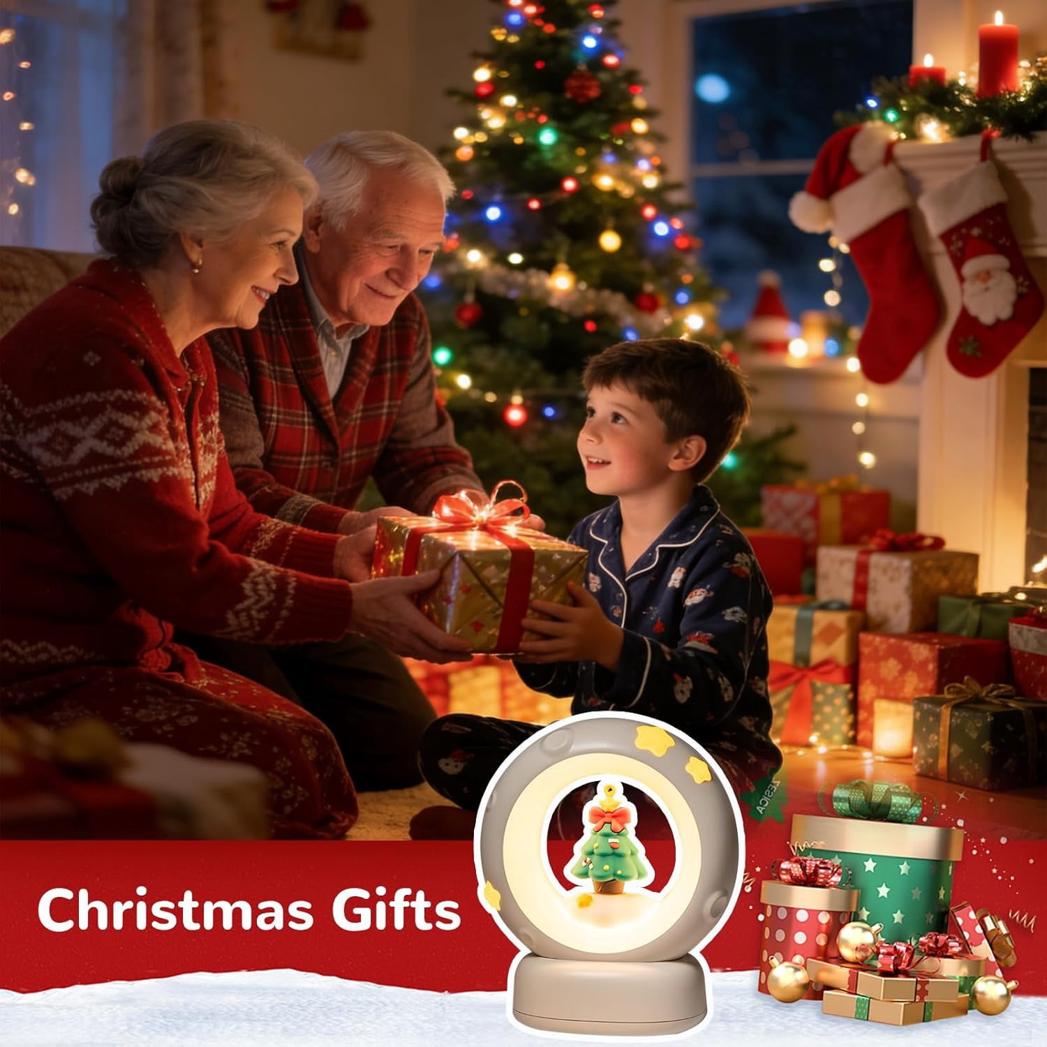 Space Christmas Night Light for Kids Baby, Cute Christmas Tree Nursery Lamp with Touch Sensor, Dimmable Rechargeable Bedside Light, Christmas Gifts for Boys Girls