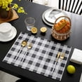 thumbnail image 4 of Black White Buffalo Plaid Indoor Placemat Set of 6, Non-Slip Placemats for Kitchen/Dining Table/BBQ/Patio/Parties, 12"x18" Washable Durable Cotton-Linen Table Mats, Farmhouse Check, 4 of 6