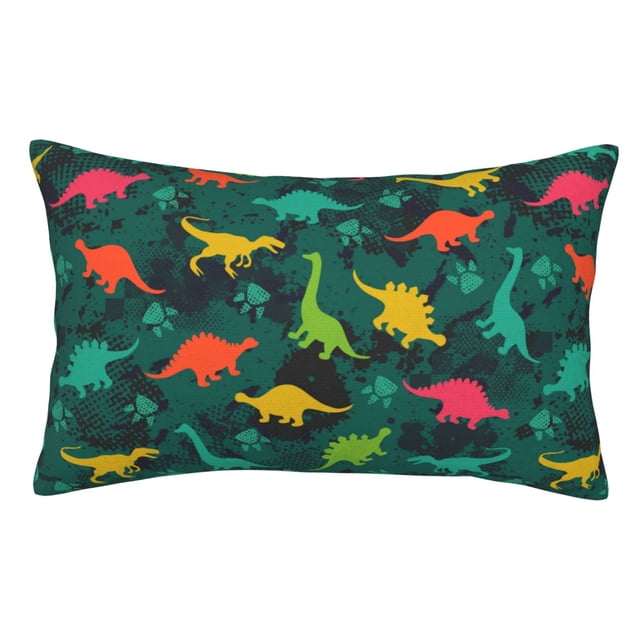 Fotbe Colorful Dinosaurs Funda de Almohada Decorativa Estilo Occidental, Lujo en Algodón, Fundas para Almohadas King, Cojín Estampado para Decoración del Hogar-14"x20"