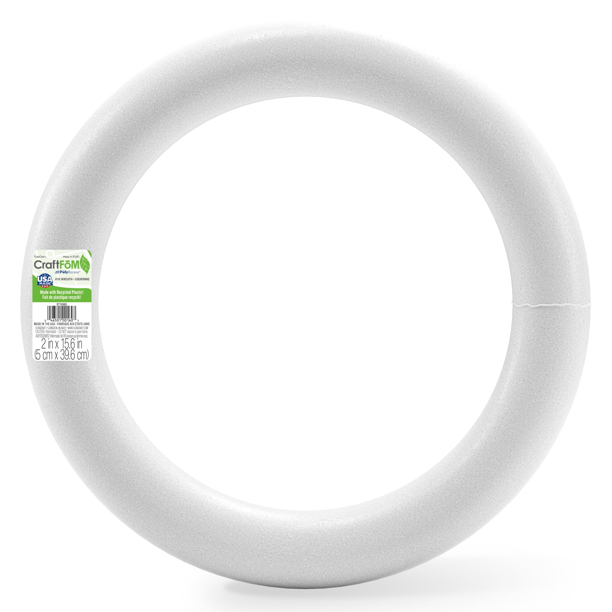 Floracraft White 16"  CraftFōM Extruded Wreath - Decorative Foam for DIY Decoration, Weddings, Birthdays, and Parties - Bulk 8 Pack