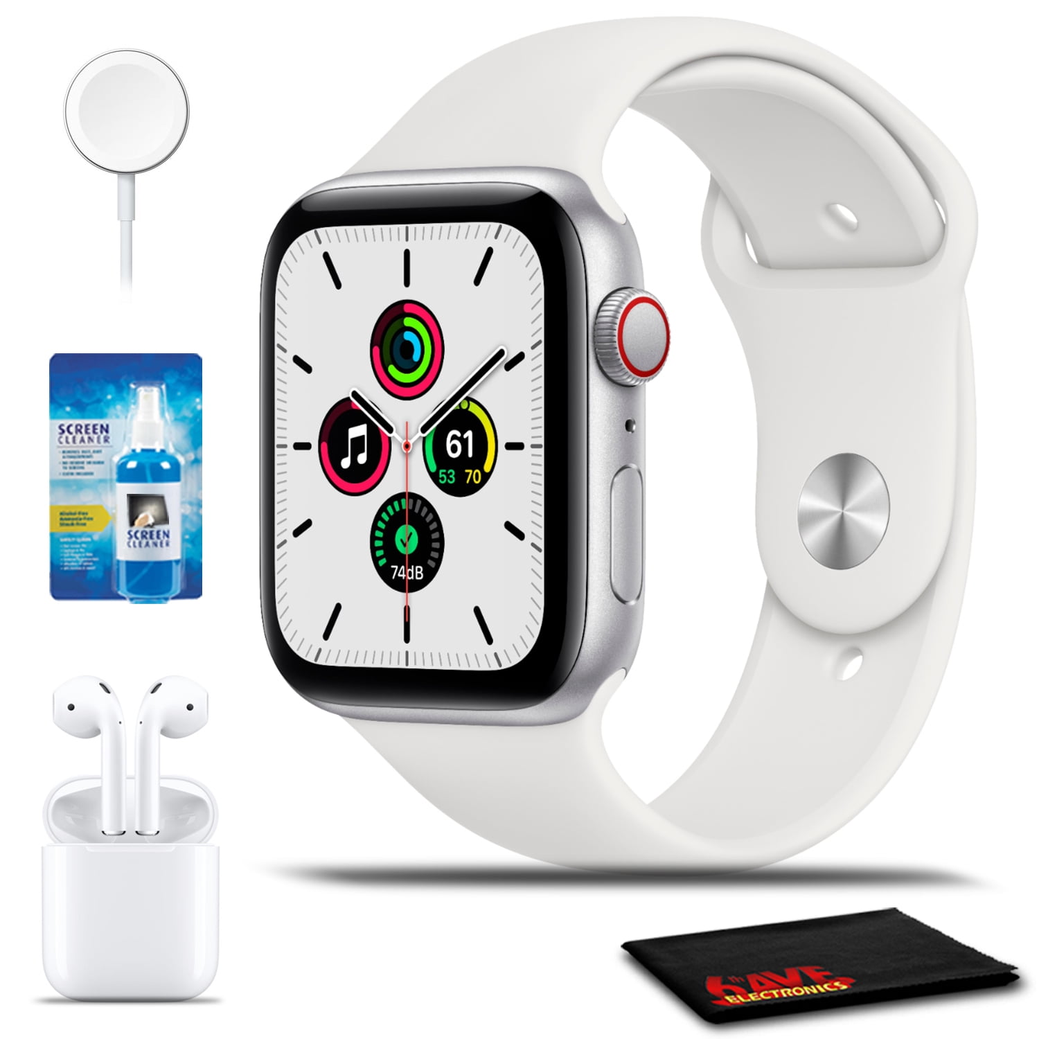 Apple Watch SE (GPS + Cellular) 44mm Silver/White Sport Band) + Airpods 2  (New-Open Box) - Walmart.com