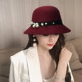 thumbnail image 3 of Yungyresw Fashion Cloche Hat For Women Vintage Felt Design Elegant Bucket Hats Short Brimmed Round Top Stylish Casual Cap Wine, 3 of 4