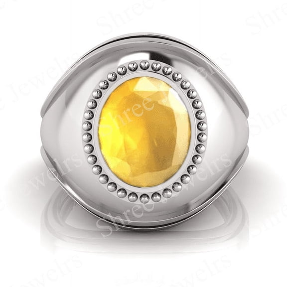 Shree Jewelrs Original Certified Natural Yellow Sapphire (Pukhraj) Ring - 5.00 Carat Certified Handcrafted Ring Jupiter Ring, PANCHDHATU Silver Plated Ring for Men and Women