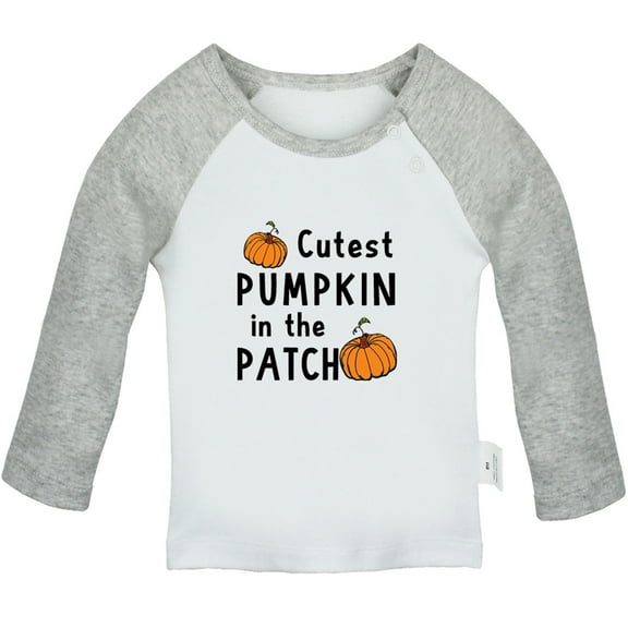 Cutest Pumpkin in The Patch Funny T shirt For Baby, Newborn Babies T-shirts, Infant Tops, 0-24M Kids Graphic Tees Clothing (Long Gray Raglan T-shirt, 0-6 Months)