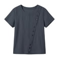 thumbnail image 6 of Avtoify Women Round Neck Linen Button Top Summer Top for Women Dressy Casual Short Sleeve Asymmetrical Blouse, 6 of 8