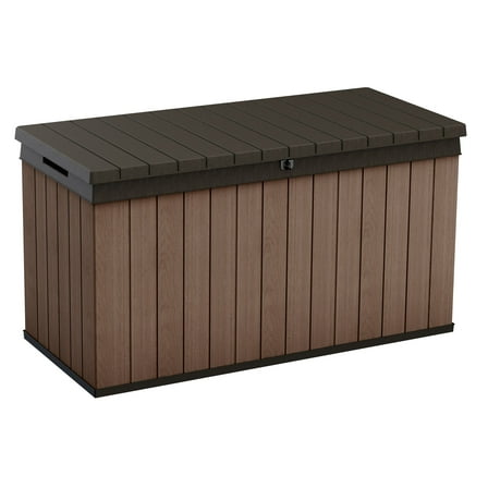 Keter Darwin 150 Gallon Resin Large Deck Box - Organization and Storage for Patio Furniture, Outdoor Cushions, Garden Tools and Pool Toys, Brown