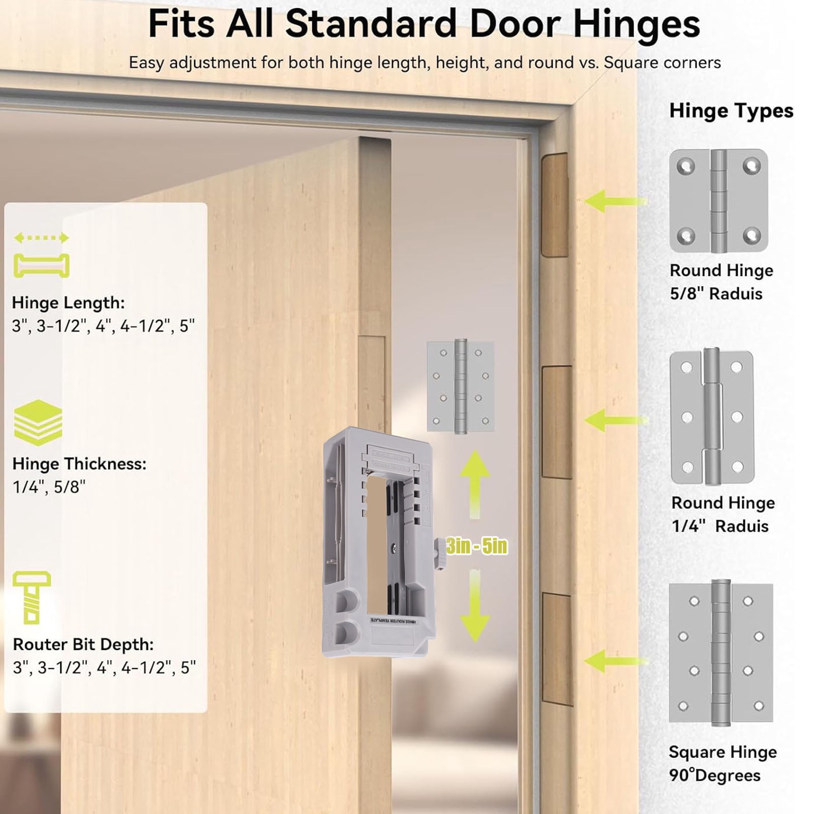 BIMZUC Door Hinge Hole Locator Installation Jig Template for Router 3-5 in Length 1/4 or 5/8 in Thickness (Gray) (7.62-12.7 cm)