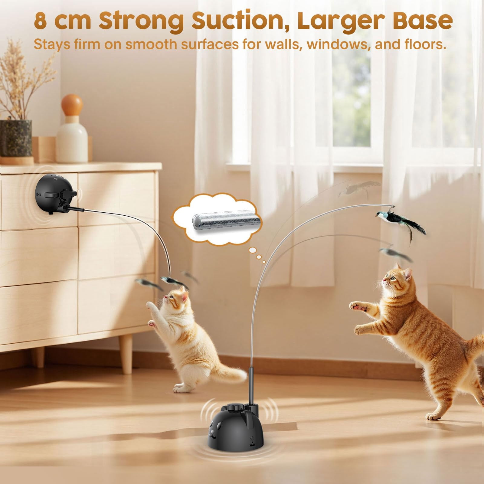 Interactive Cat Toys For Indoor Cats: Upgraded 360° Automatic Spin Flying Bird Wand With Silicone Protected Rod Safe Play  Strong 8cm Suction Cup Usb-rechargeable Bored Kittens And Adult