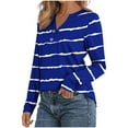 thumbnail image 4 of Women's Long Sleeve Shirts Striped Color Block V-Neck Blouse Tunic Loose Fit Casual Henley Shirt for Fall Comfy Tops, 4 of 5