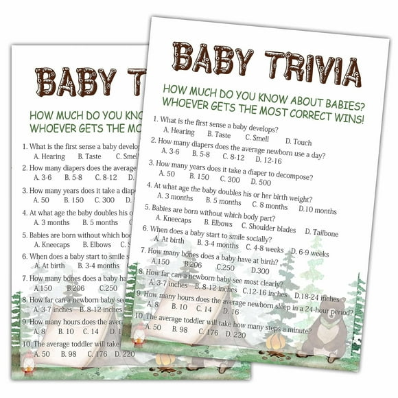 Jungle Adventure Baby Shower Trivia Game Set - 25 Gender Neutral Cards with Answer Card for Fun Forest-Themed Gender Reveal Celebrations for Everyone